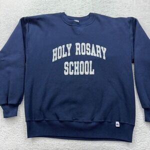 VTG 90s Russell Athletic Holy Rosary School Navy Blue Crewneck Sweatshirt L USA